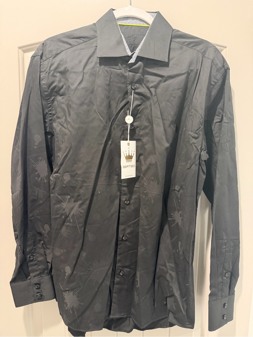 Men's Black Dress Shirt with Subtle Tonal Print
